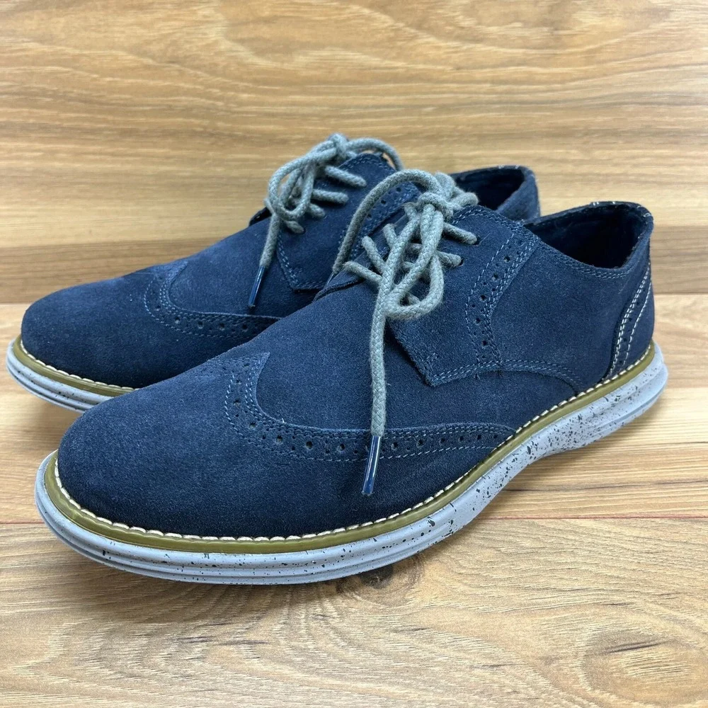 Stacy Adams Mens Size 7‎ M Navy Blue Suede Oxford Light Weight